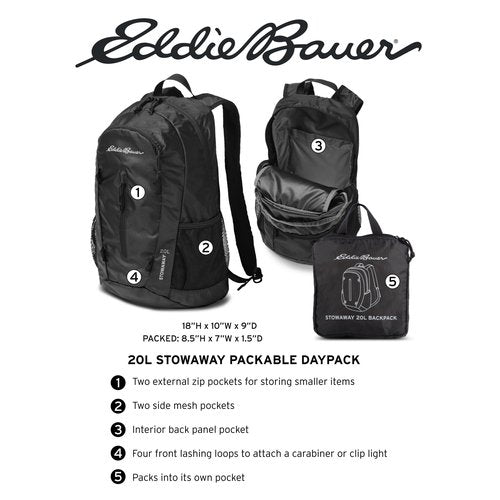 Eddie Bauer Stowaway Packable 20L Backpack-Made from Ripstop Polyester, Tobacco, One Size