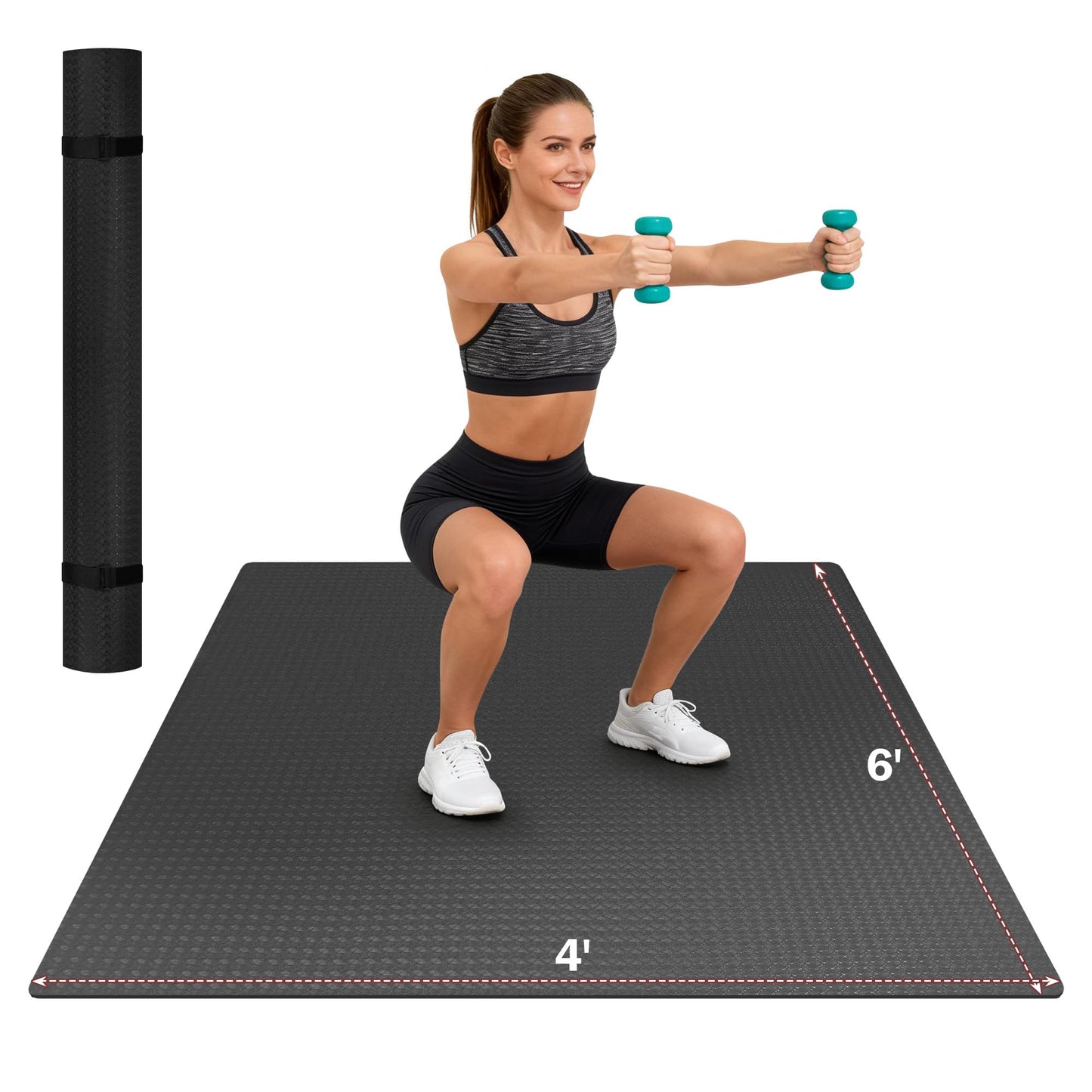 Stepwaver Extra Large Exercise Mat, 6'x4' (6mm) Thick Workout Mat for Home Gym & Garage Flooring, Shoe-Friendly, Non-Slip, Ultra Durable, Thick Large Workout Mats for Home Workouts