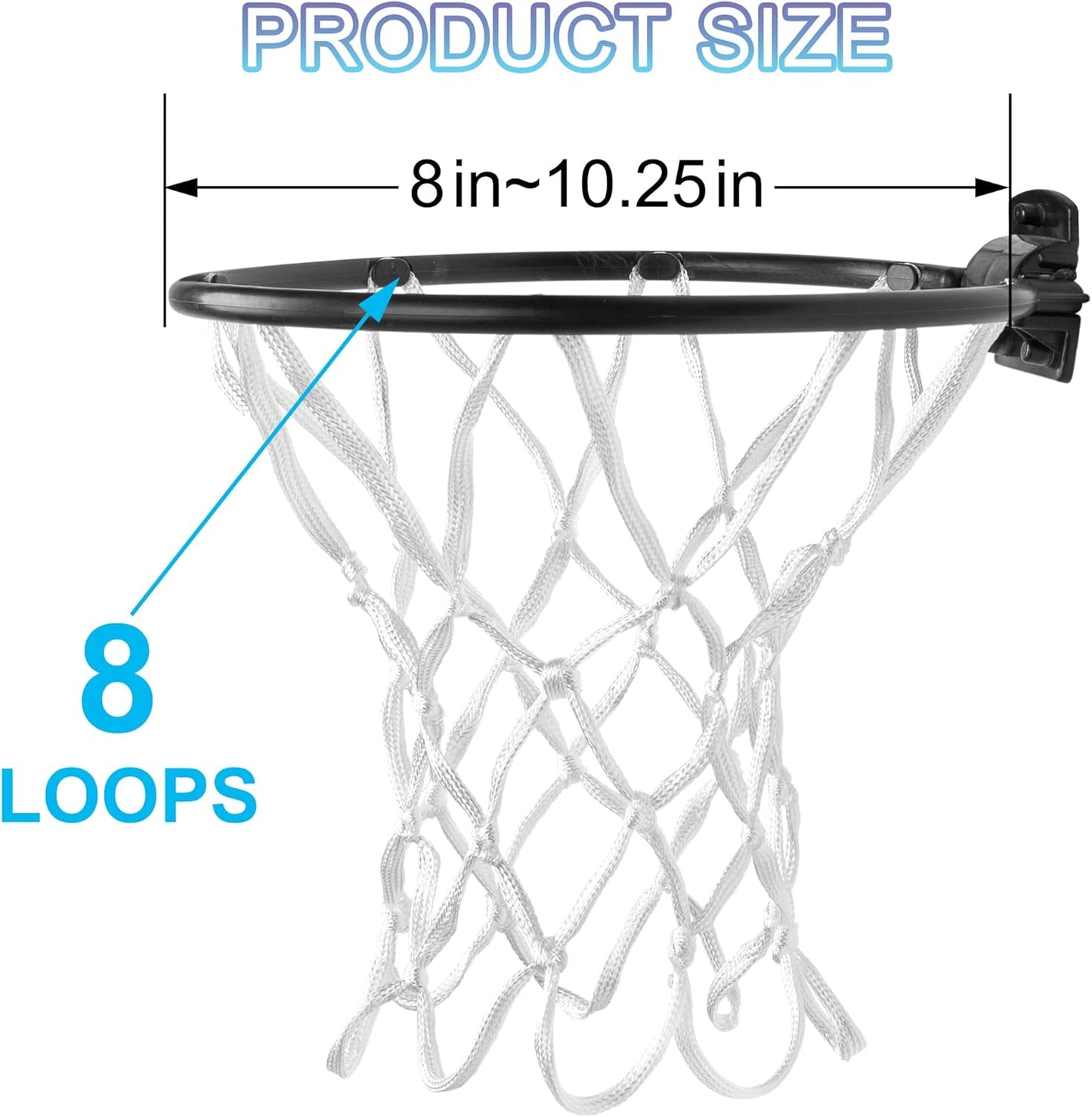 2 Pack Mini Basketball Net Replacement,8 Loops Indoor Outdoor Nets,Suitable for Doors and Walls