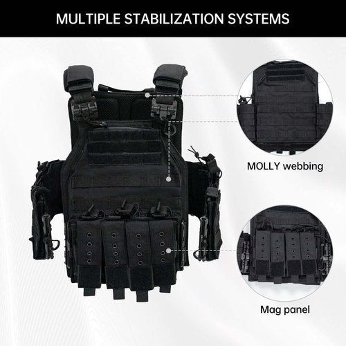 JOMAILIEEL Tactical Vest Quick Release 1000D Waterproof Nylon Breathable Lining MOLLE System Adjustable Shoulder Straps Mag Panels Airsoft Military for Men Plate Carrier Outdoor Training Security Use