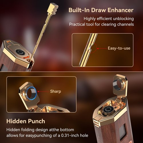 All-in-One Torch Lighter with Punch, Holder, and Draw Enhancer Tool, Adjustable Windproof 2 Jet Flame Lighters, Refillable Lighters Gift for Men(Mahogany)