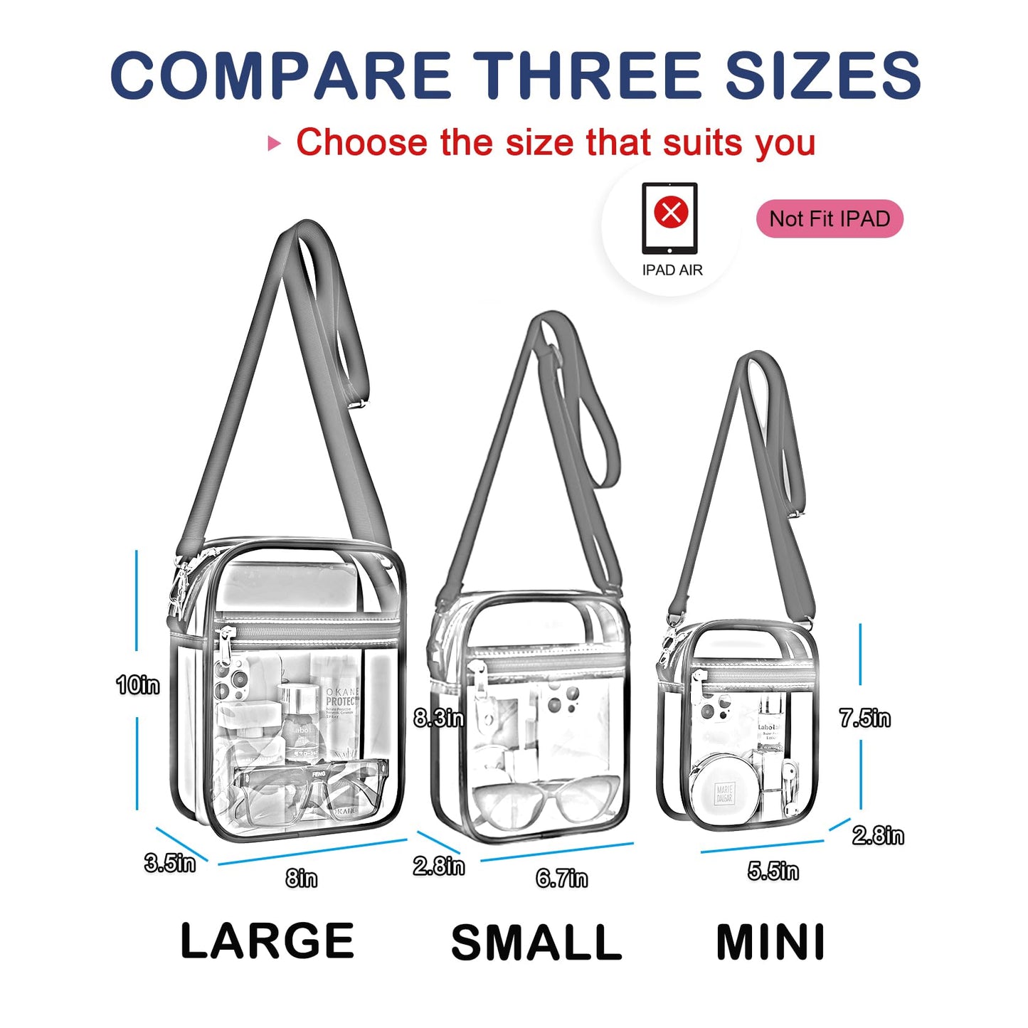 USPECLARE Clear Purse Stadium Transparent Messenger Bag Stadium Approved for Men and Women Clear CrossBody Bag