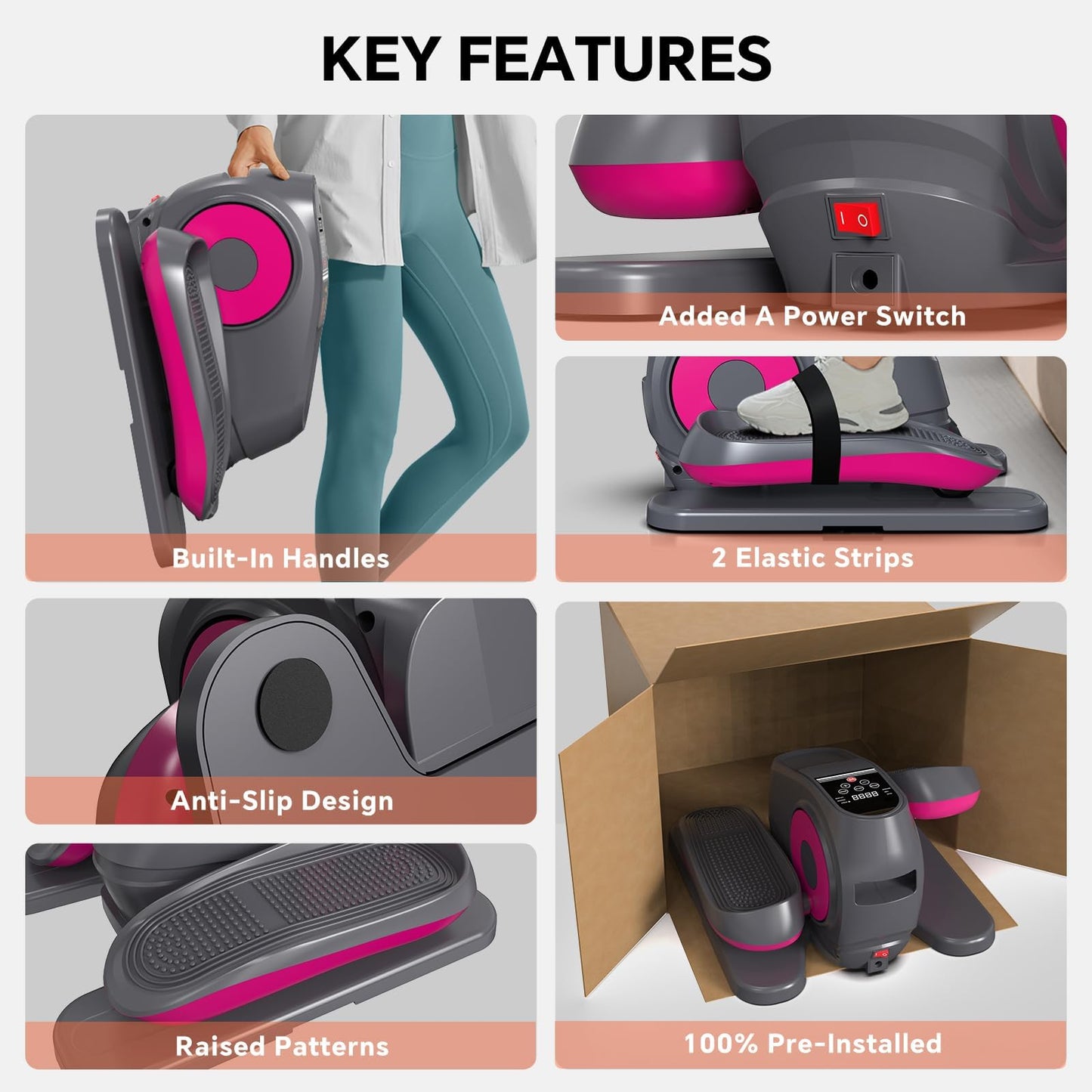 2025 New Under Desk Elliptical Machine, Electric Ellipse Leg Exerciser As Seen On TV, Forward & Reverse Direction,Quiet and Fully Assembled, Upgraded Manual Safe Power Switch