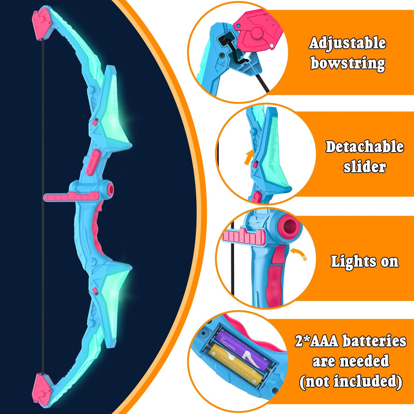 Ocditikl 2 Pack Bow and Arrow Set for Kids, Light Up Archery Set with 14 Suction Cup Arrows, Outdoor Toys for Kids Ages 6-8 8-12, Birthday Gifts Ideas Toys for 4 5 6 7 8 9 10 Year Old Girls Boys