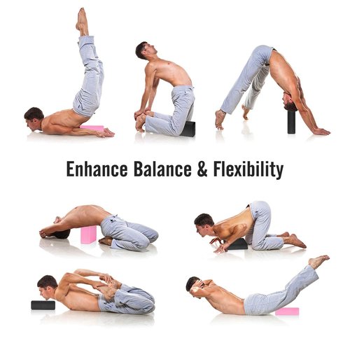 MoKo Thin Yoga Blocks 2 pack, 9" x 6" x 3" High Density EVA Foam Yoga Block Exercise Bricks, Eco Friendly & Lightweight, Increase Flexibility & Balance, Great For Stretching & Holding Poses - Black