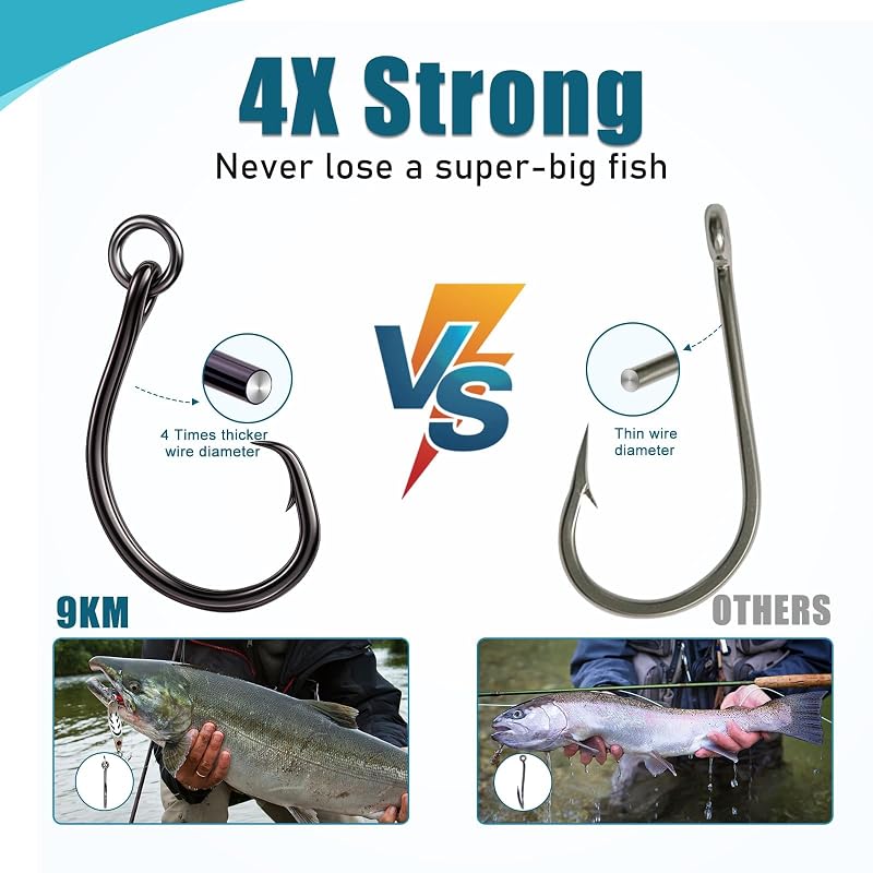 9KM DWLIFE Circle Hooks – 4X High Carbon Steel Ringed Fishing Hooks (Variation 1#)