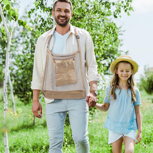 POPETPOP Mushroom Foraging Hunting Bags: Breathable Mesh Outdoor Foraging Fruit Picking Bag - Lightweight Crossbody for Outdoor Picking, Garden Harvest (Khaki)