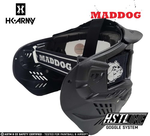 Maddog HK Army HSTL Paintball Airsoft Mask Goggle System | Replaceable Thermal Dual-Pane Anti Fog Lens | Adjustable Full-Face Safety Certified Protection - Black with Smoke Lens