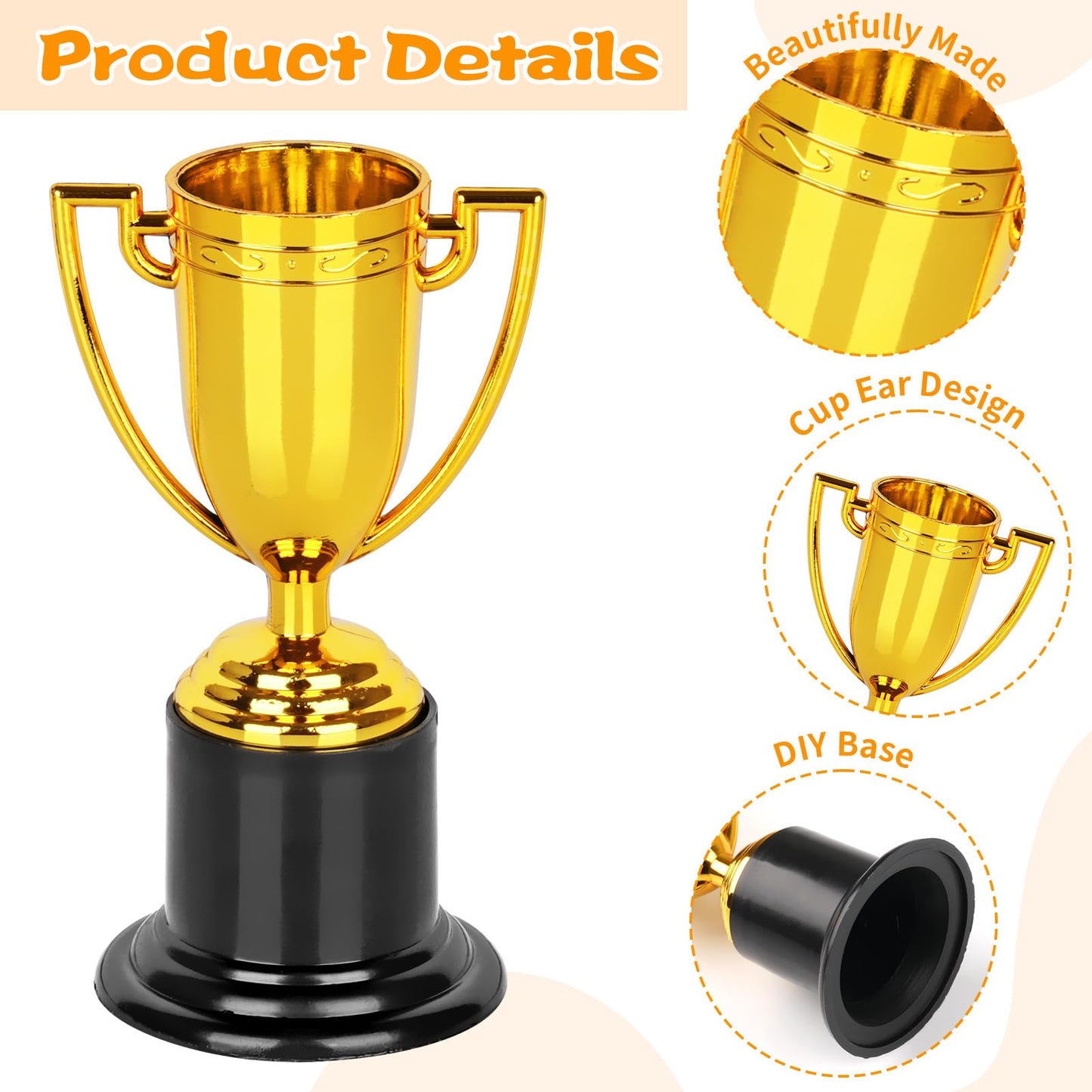 Mini Trophies, 12 Pack Gold Trophy Award, Plastic Trophies for Kids, 4 Inch Trophy Cups, Award Trophies for Party Favors, Props, Rewards, Winning Prizes, Competitions Ceremony Parties Favor