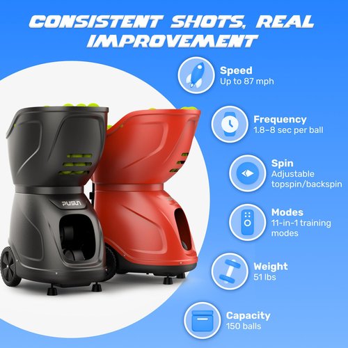 Tennis Ball Machine, High-Capacity, App-Controlled, Easy-to-Use, Adjustable Speed, Long Battery Life, Portable Training Equipment for Solo & Team Practice – Beginners to Pros
