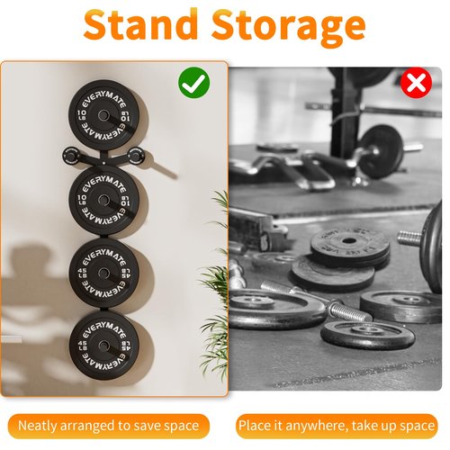 EVERYMATE Weight Plate Storage Rack, Wall Mounted Weight Plate Holder, Bumper Plate Storage for Home Gym, Heavy Weight Plates Holder Fit 2"Plates (6peg)