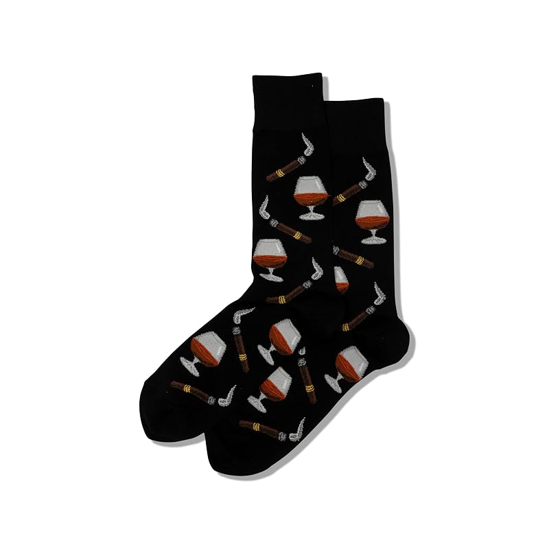 Men's Fun Cocktail Drinks Crew Socks - 1 Pair, Cognac & Cigars Variation