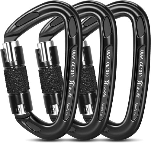 Heavy Duty Locking Climbing Carabiner - Favofit 25KN UIAA Certified Safety Carabiner Clip for Arborist - 3.9'' Large Rock Climbing Hook for Hammock Rappelling Hunting