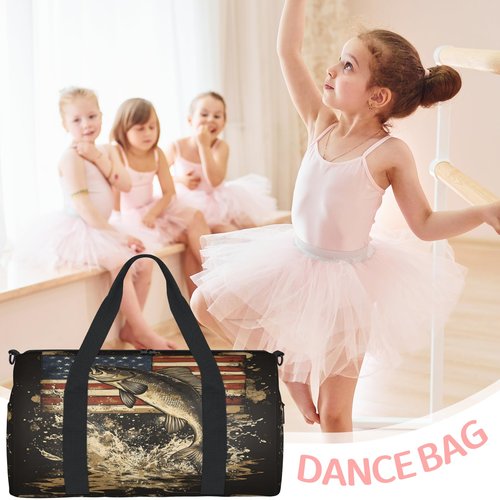 CNNINGYI Gym Bag for Women Men, Bass Fish Independence Day Flag Travel Duffle Tote Bag, Waterproof Sports Tote Bags, Large Overnight Weekender Bags for Yoga Dance