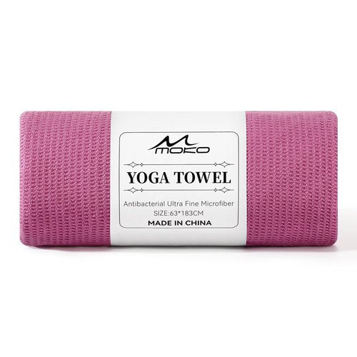MoKo Hot Yoga Towel, Non-Slip Yoga Mat Towel with Grip Dots, 74.4"×27.3" Yoga Mat Cover for Pilates, Fitness, Meditation, Swimming Pool, Beach, Travel Yoga Mat with Corner Pockets, Magenta