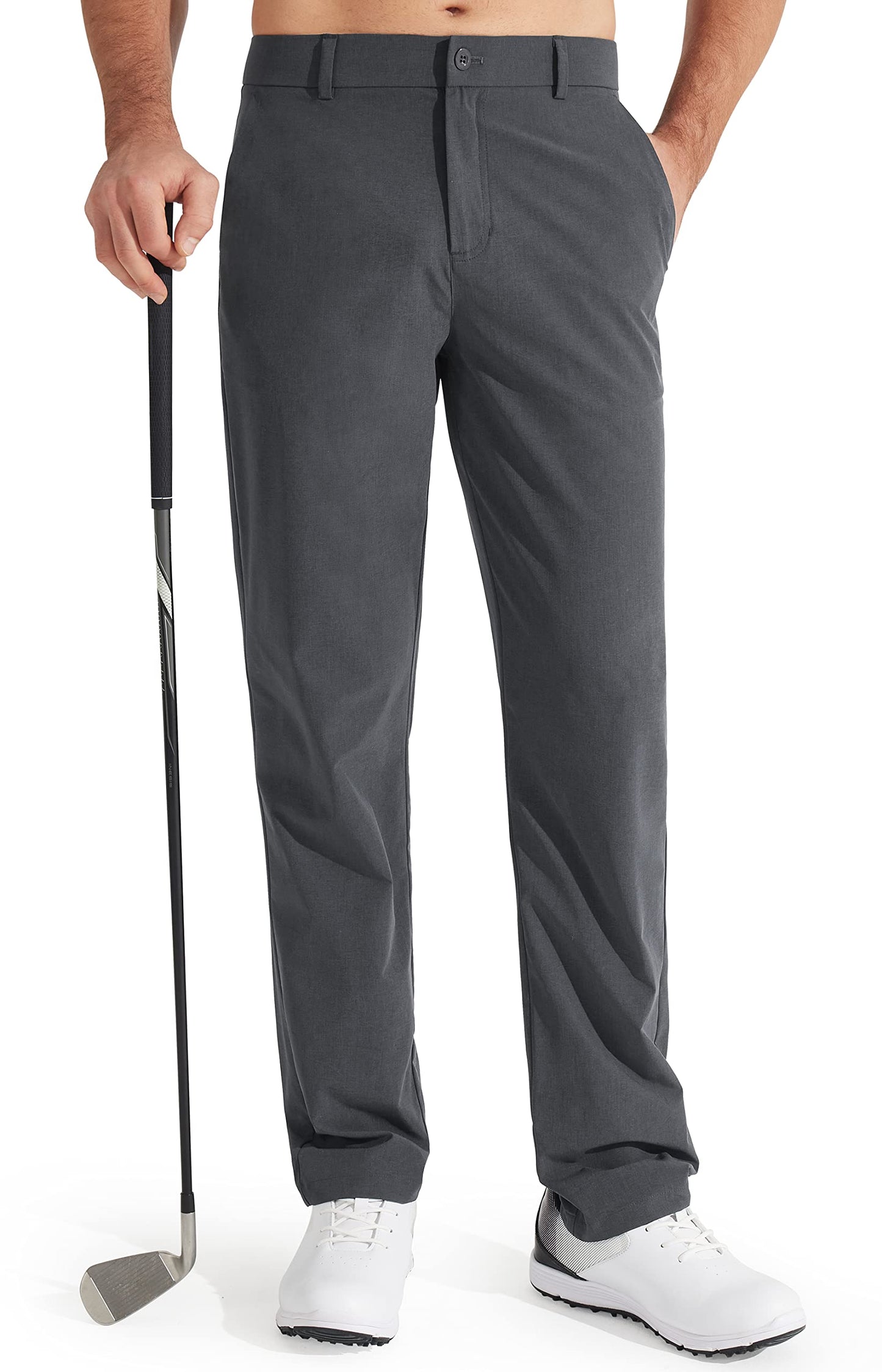 Libin Mens Golf Pants Classic Fit Stretch Work Dress Pants 32" Quick Dry Lightweight Business Casual Trousers Comfort Water Resistant, Iron Grey, 46W x 32L
