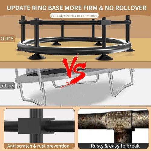 Trampoline for Kids, Full Anti-Rust 440lbs Anti-Rollover Round Bottom Toddler Trampoline, T-handrail Adjustable Baby Toddler Trampolines Dart Board Dark Red Yellow Blue (Dark Red Yellow Blue, 55)