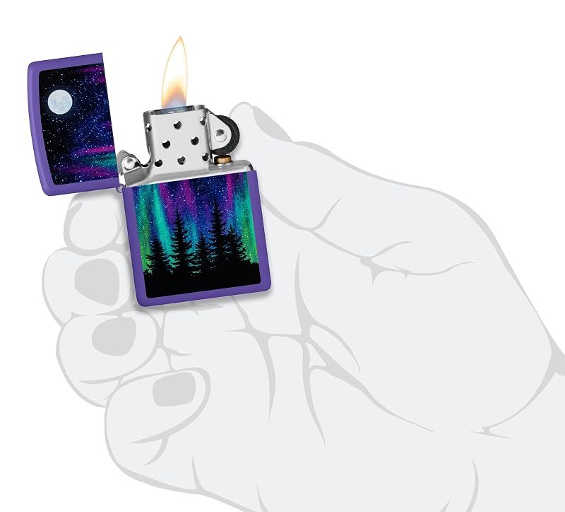 Zippo Northern Lights Design Purple Matte Pocket Lighter