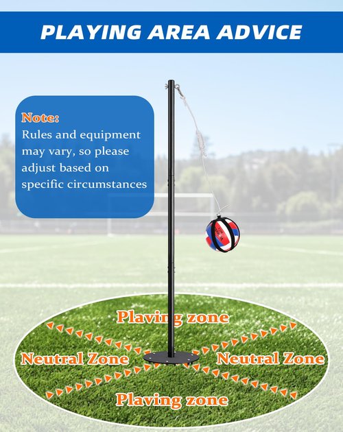 Arejonner Tetherball Set with Heavy-Duty Adjustable Pole (Up to 8ft), Soft-Touch Ball & 5-Prong Base - Professional Outdoor Game for Backyard, Lawn, Beach - Includes Ball, Rope, Pole & Base for Kids