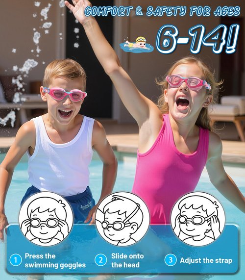 HIGAHY Swim Goggles for Kids 6-14, Anti-Fog UV Protection Clear Swimming Goggles, Leakproof Pool Swim Goggles for Boys Girls