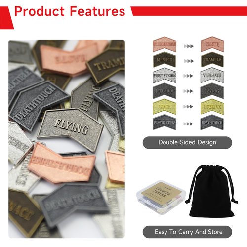 SIXPOINTS 44 Pieces Magic The Gathering Antique Metal Token & MTG Keyword/Counters Dice Setfor MTG CCG Card Gaming Accessories(44PCS-Keyword Counters & Dices Set)