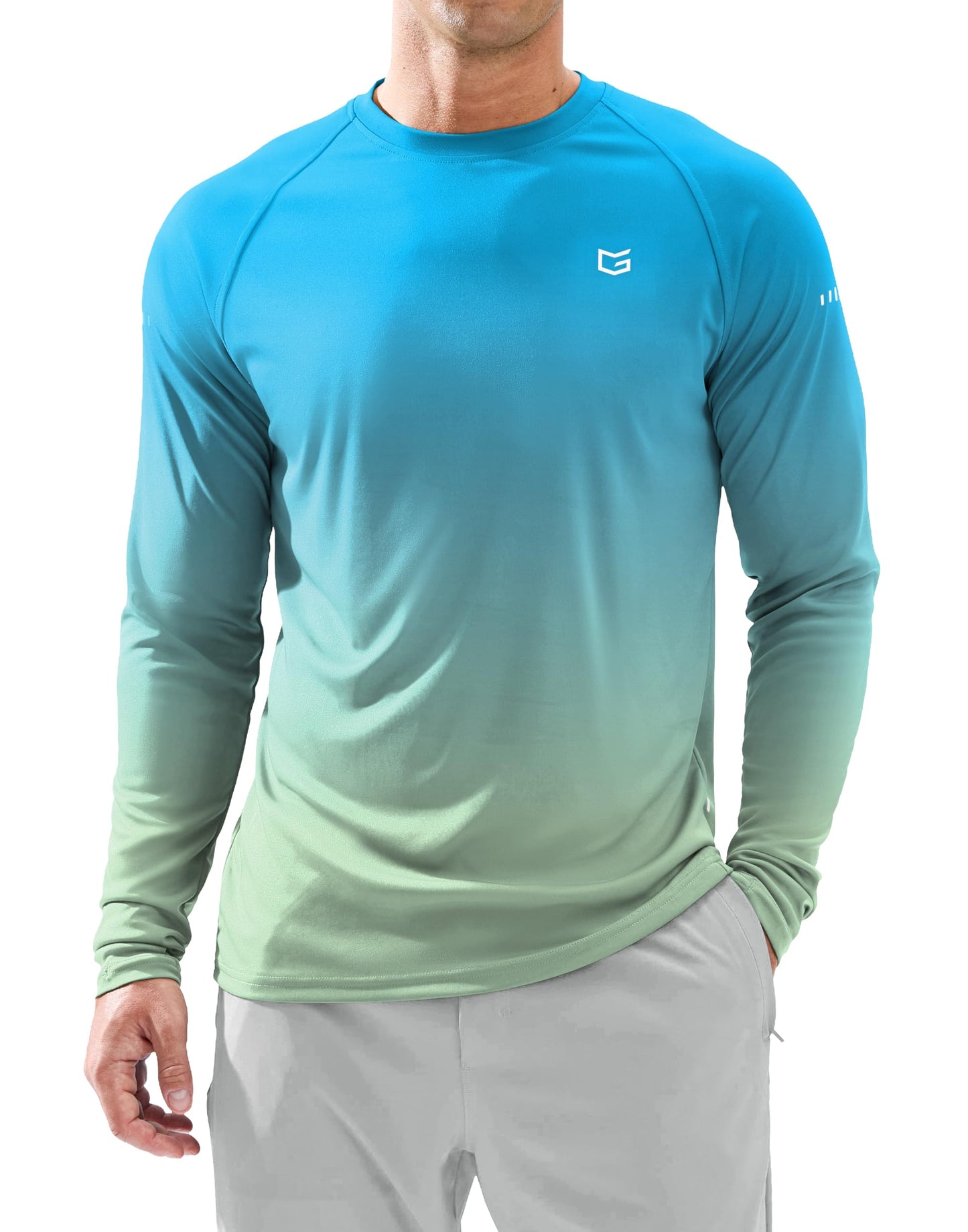 Men's Sun Swim Long Sleeve UPF 50+ Shirts Gradient Green Yellow L