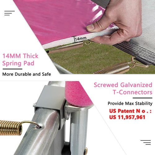SKOK Pink 8FT Trampolines with Enclosure Net, 400LBS Outdoor Trampolines for Kids -ASTM Approved Trampoline for Children and Adults with Jump Mat,Cover & Ladder