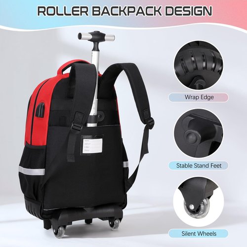 Jafeton Rolling Backpack for Boys, 3 PCS Gamer Boy Backpack Set with Lunch Box & Pencil Pouch, Roller Wheels School bag for Boys Kids Teens, Elementary Middle School, Kids Bookbag Casual Daypack