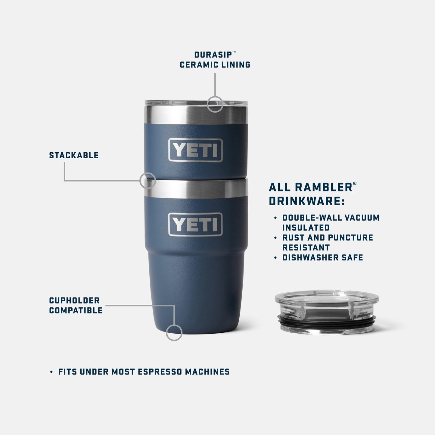 YETI Rambler 8 oz Insulated Coffee Mug with Lid - Stackable Double-Wall Vacuum Insulated Coffee Cup - DuraSip Ceramic Lining - Barista-Friendly Design - Stainless Steel - Dishwasher Safe, Cape Taupe