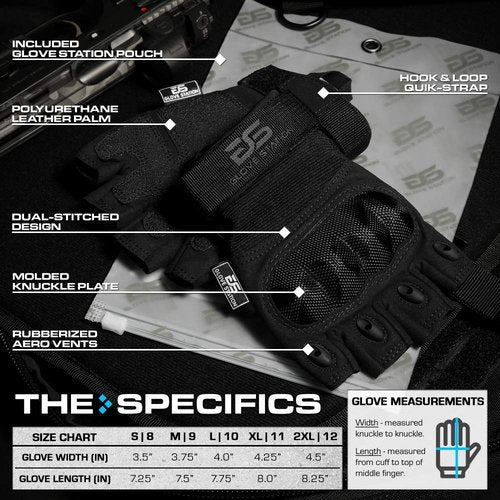 Glove Station The Combat - Fingerless Knuckle Tactical Gloves for Men - Motorcycle Gloves for Tactical Shooting, Airsoft, Hunting, Police Work and Hiking - Black, Large