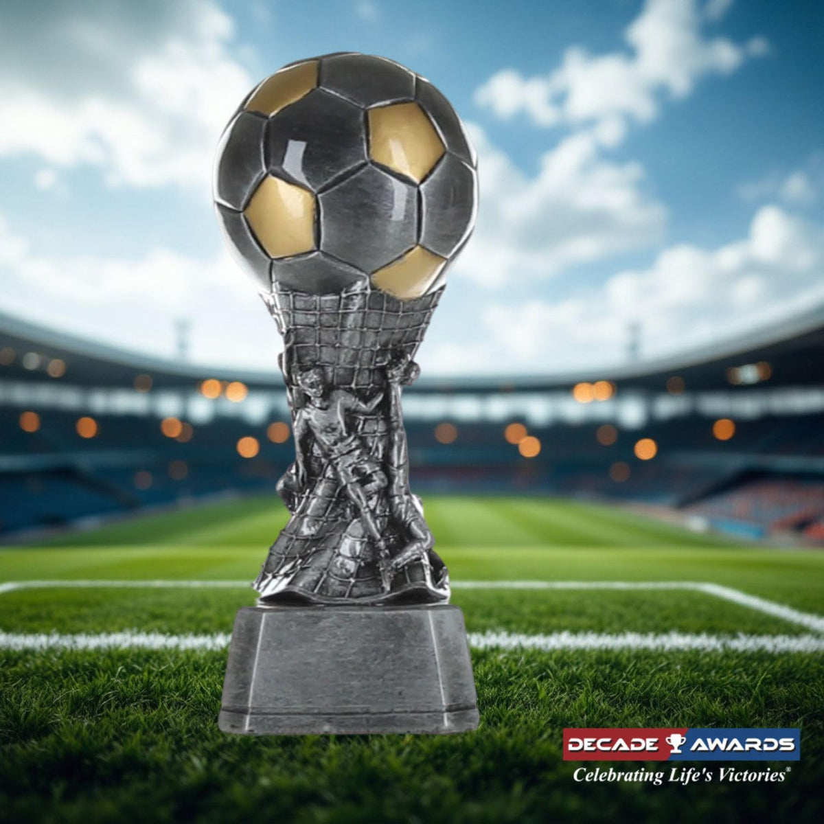 Decade Awards Soccer Trophy, Team Tower - Soccer Award for Playoffs, Tournaments and Championships - Engraved Plate on Request (9 Inch Tall)