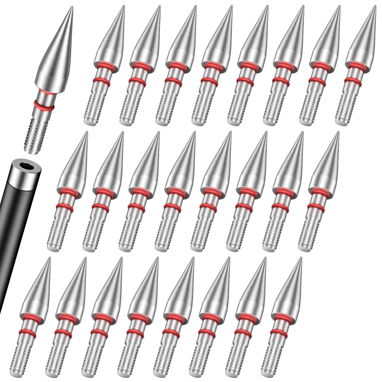 Pawfly 24 Pcs 100 Grain Field Tips, 5/16" Screw-in Bullet Points Archery Arrow Tips, Archery Accessories, Steel Archery Field Points Arrowheads for Recurve Bows Compound Bows & Crossbows