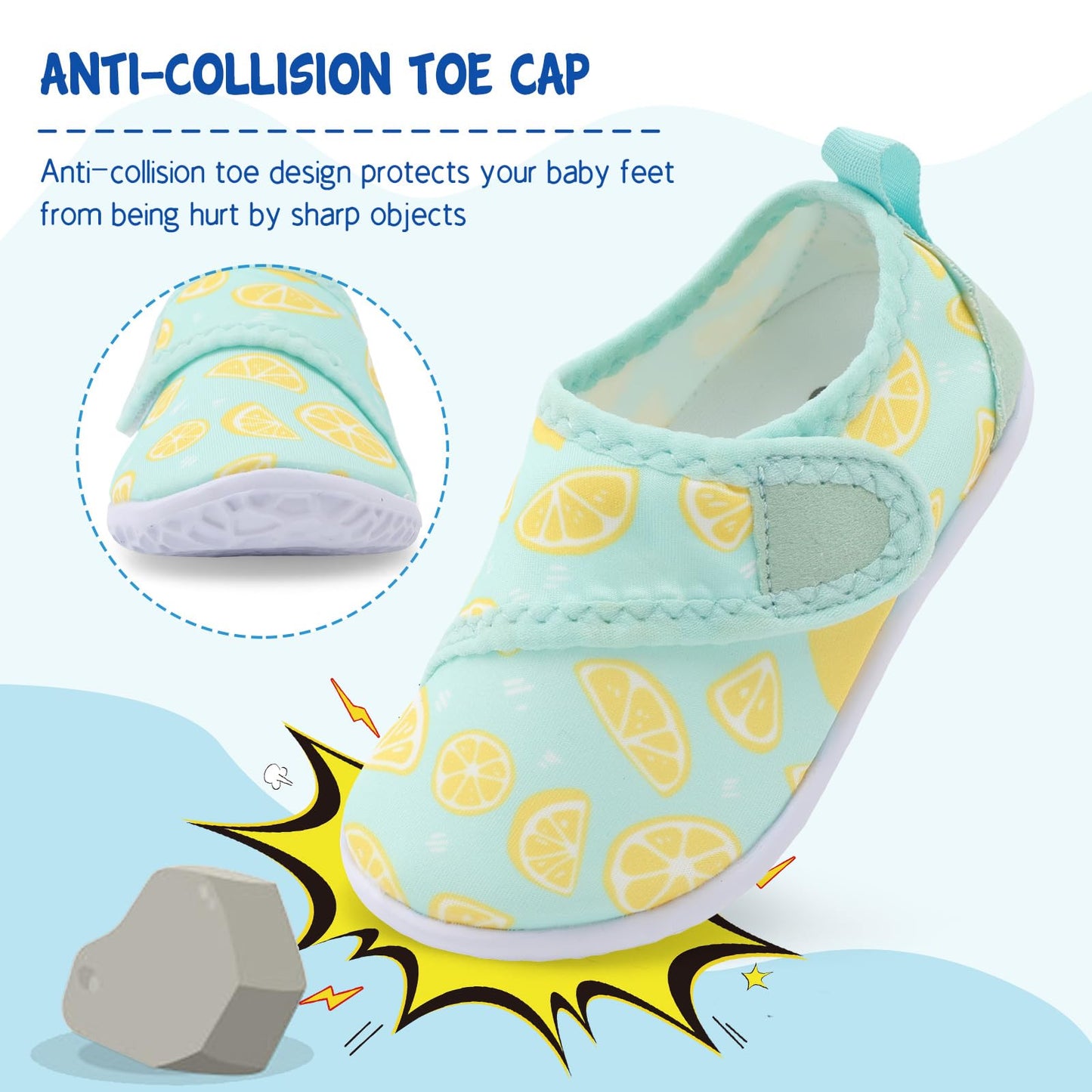 LeIsfIt Boys Girls Water Shoes Kids Aqua Socks Toddler Quick-Dry Swimming Shoes Non-Slip Summer Shoe for Beach Pool Surf, Green Lemon, 10 Toddler