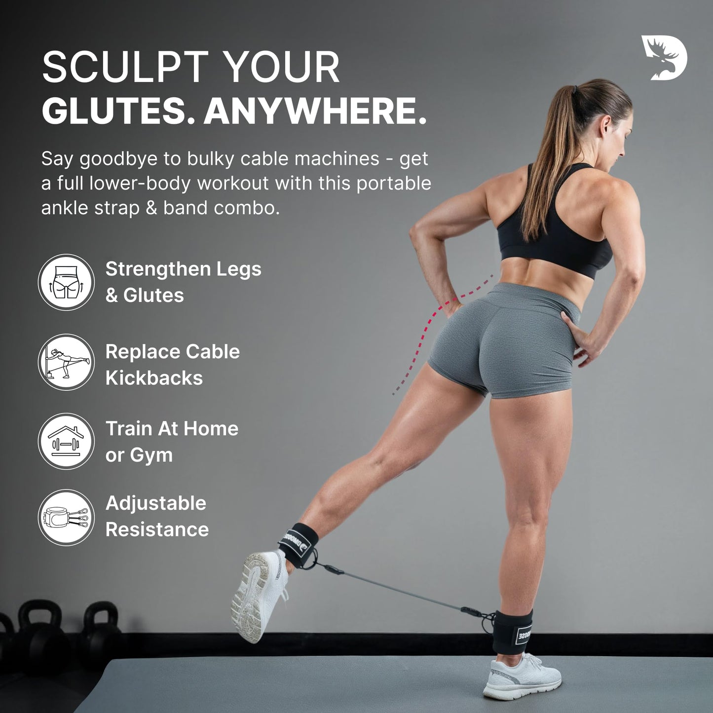 DMoose Fitness Ankle Strap with Tube Resistance Band for Cable Machines - Padded Ankle Cuff & Durable Tube Band for Glute Kickbacks, Leg Workouts, Hip Abduction, Resistance Training