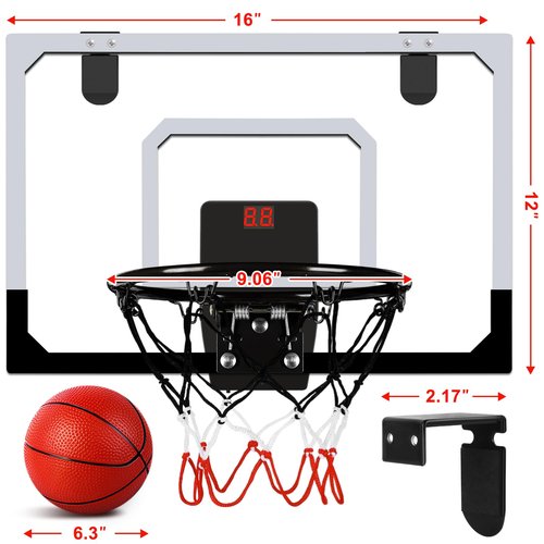AOKESI Aokesi Basketball Hoop Indoor/Outdoor, Mini Basketball Hoop Set with Electronic Scoreboard Air Pump & 3 Balls Over The Door Basketball Hoop Perfect Sports Basketball Toys for Kids & Adults