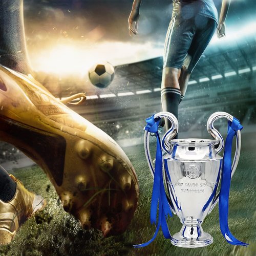 Champions Trophy Champion Artwork Sport League Cup Replica Resins, Liverpool Champion Trophy Souvenir Collectibles Office Decorations Trophy Silver/Blue Ribbon (5.9IN)