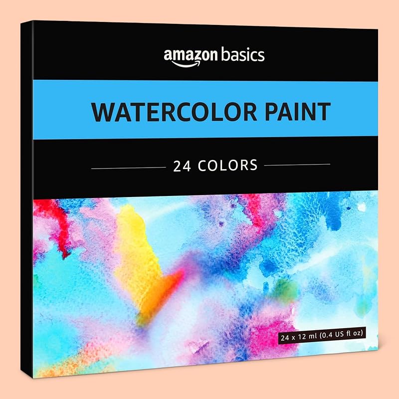 Amazon Basics Vibrant Watercolor Paint Set Tubes - 24 Colors, 0.4oz Each, Easy to Mix