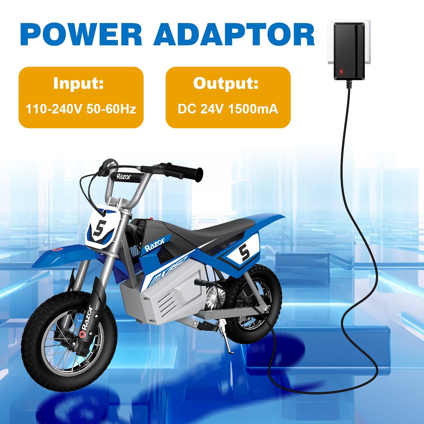 24V Charger for Electric Scooter Razor MX350 E100 E125 E150 E175 E200 E200S E300 E300S MX400 Dirt Rocket Dirt Bike Dirt Quad Motorcycle Pocket Mod Sports Mod 3-Prong Power Supply 24V Battery Charger