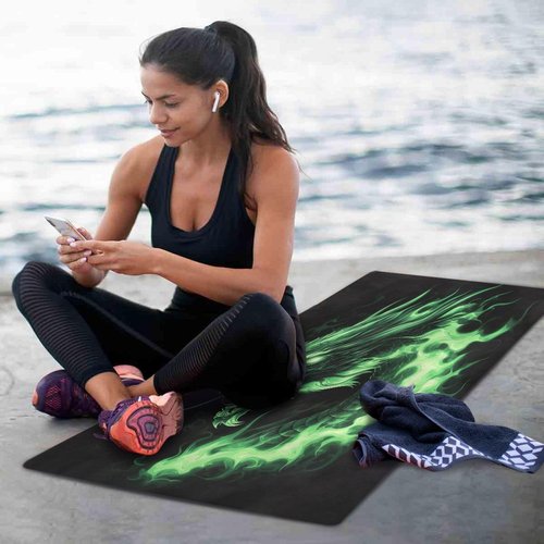 Flradish Flame Green Dragon Yoga Mat Durable & Thick Gym Fitness Mat,Non Slip Natural Rubber Yoga Mat for Yoga, Pilates & Floor Workouts