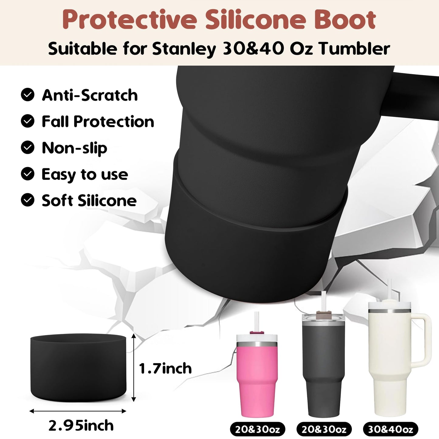Noxgifix Stanley Cup Accessories Set,With 2 Pcs 10mm 0.4in Stanley Straw Cover,1 Silicone Protective Boot,3 Pcs Silicone Spill Proof Stopper,1 Handle Charm,for Stanley Cup 30&40 OZ Tumbler Accessories