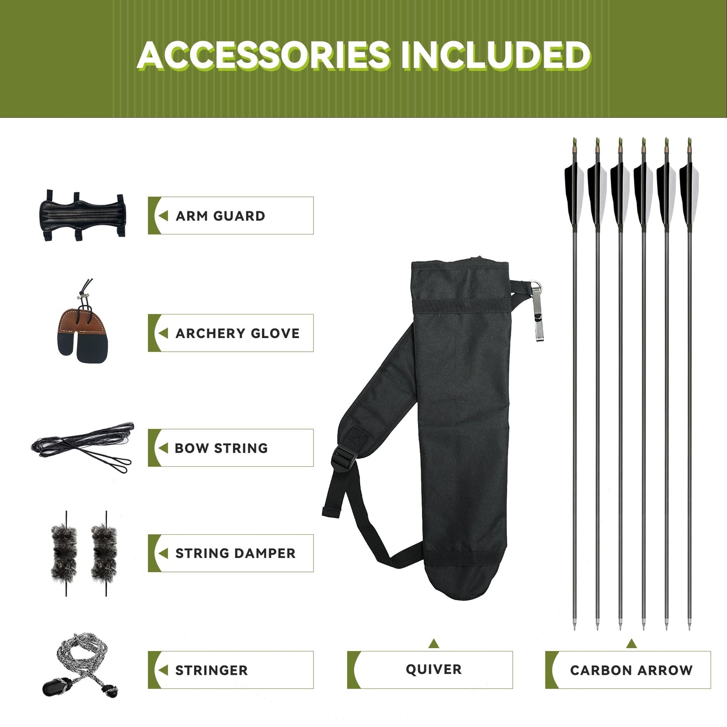 Black Hunter Recurve Bow and Arrow Set, GLURAK 60'' Wooden Takedown Recurve Bows Package, Archery Bow Kit for Target Practice and Hunting, Right Hand, 30LB