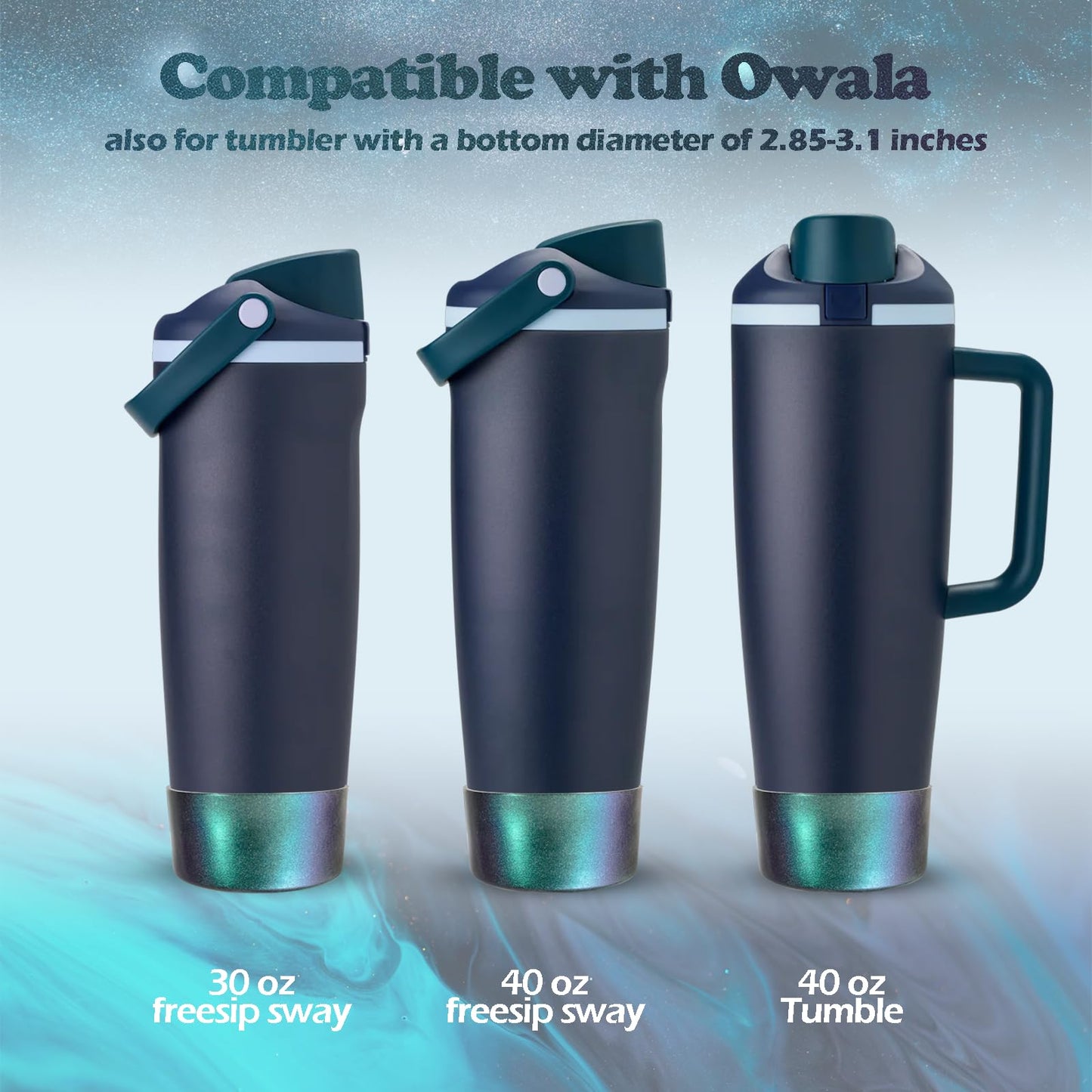 Glossy Gradient Silicone Boot for Owala 30 40 oz FreeSip Sway & Tumbler, Chameleon Metallic Glitter Bottom Bumper Cover, Anti-Slip Sleeve for Water Bottle Accessories, BPA-Free (Sea Captain)