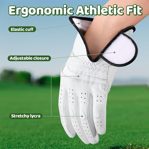 Braventure Junior Youth Kids Golf Glove for Left Hand – Sheepskin Leather Breathable Training Glove with Golf Tees, Divot Tool & Gift Box (Size L)