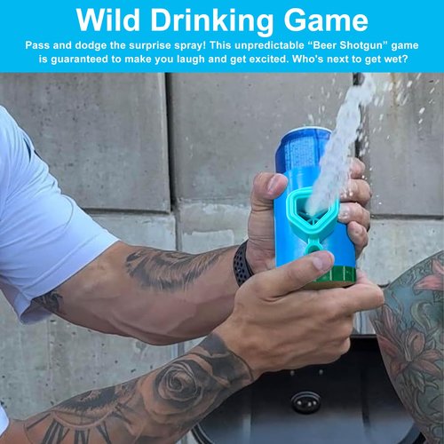 tngtswwcv New Shotgun Roulette Drinking Game with Surprise Spray Action Wild Drinking Game Beer Spray Can Holder, Party Game, Blue and Green