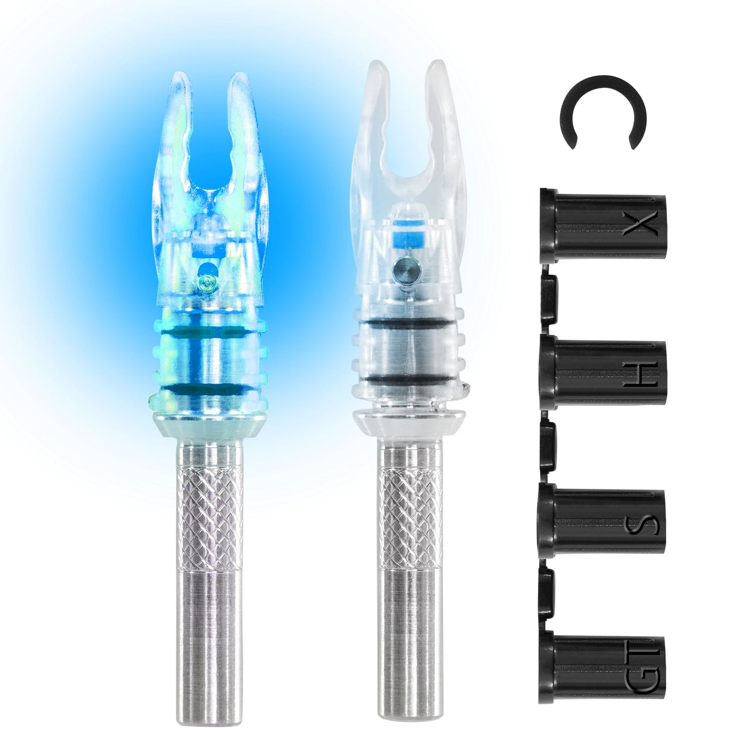 LEANPRO 6 PCS G Lighted Nocks for Arrows.165 .204 .233 .244 .246 inch ID/X,H,S,GT Bushings Pull Up/Down Switch for Archrey Hunting LED Nock