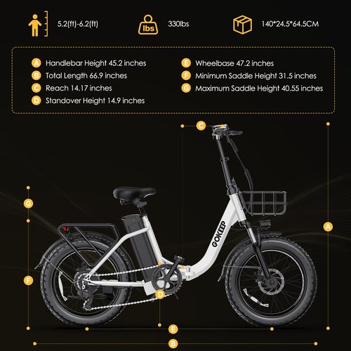 GOKEEP Electric Bike for Adults 20" Fat Tire,750W Motor 52V 13AH Removable Battery Max Range 35 Miles,28MPH,Folding EBike with Shimano 7 Speed and Adjustable Seat for Commute Mountain Snow