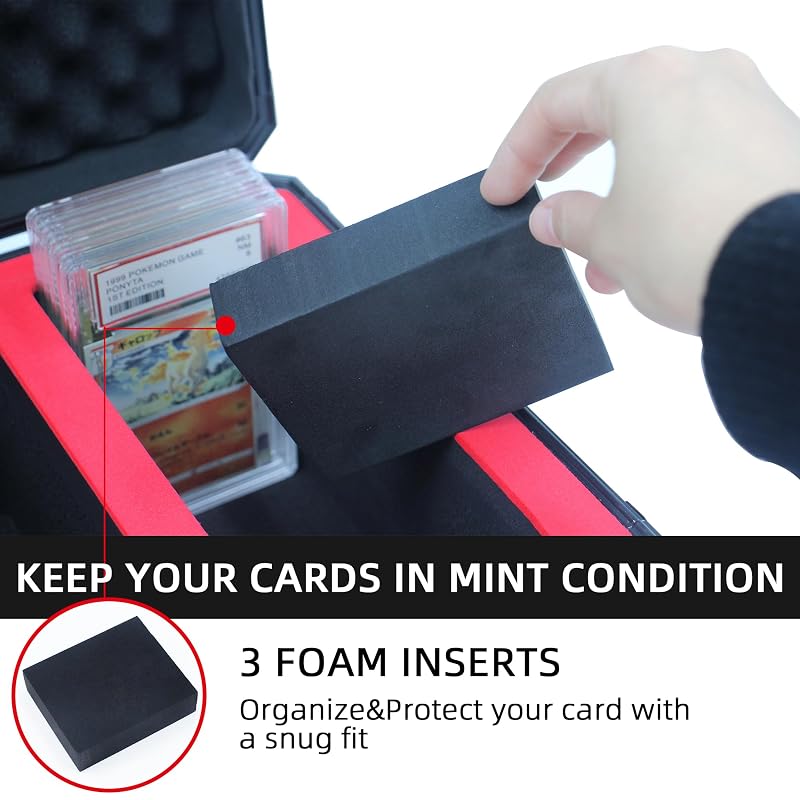 Graded Card Storage Box Red 3-Slot Aluminum Case 14.17x11.2x7 in