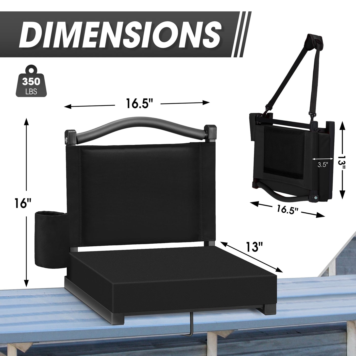 Fragess Bleacher seat, Stadium Seats with Back Support and Thick Cushion, Bleacher Chairs with Shoulder Strap and Side Pocket, Stadium Seat for Bleachers, Perfect for Sports Events(Black)