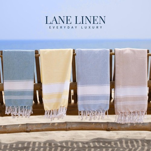 LANE LINEN Oversized Beach Towels, 2 Pack Turkish Towel Set for Adults, Lightweight, Quick Dry, Absorbent & Sand Proof, 39"x71" Pool Towels – Beige