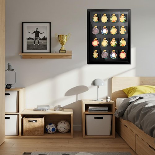 Silipull 16 Medals 3D Large Medal Display Case with Glass Cover, 98% UV Protection 23. 6 x 19. 7 Inch Medal Holder Shadow Box Wooden Frame for Runners Marathon Triathlon Soccer Gymnastics All Sports
